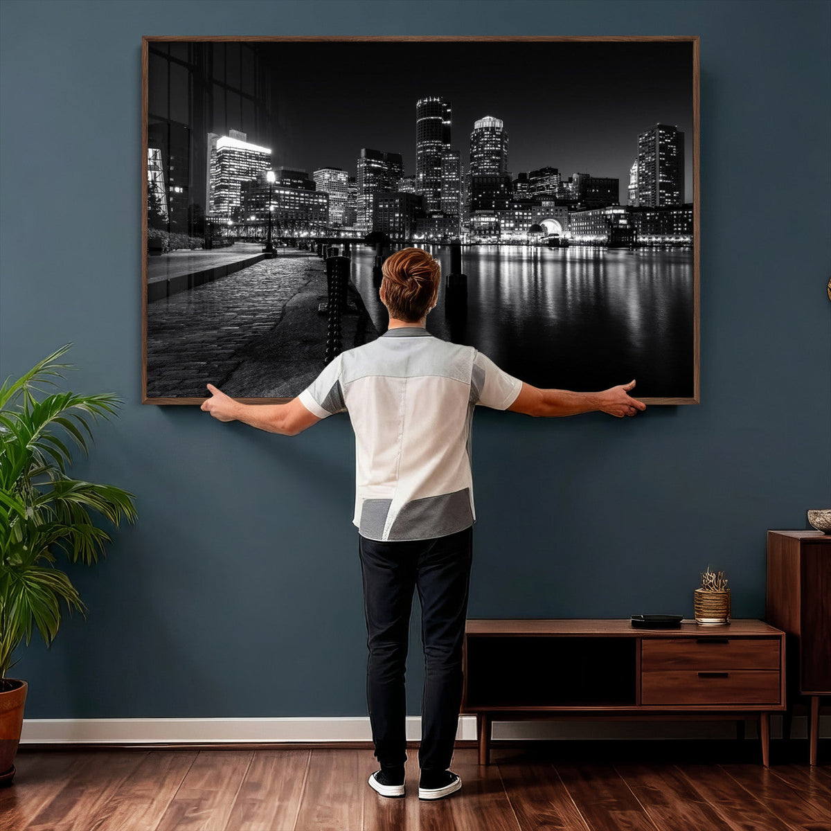 Boston Wall Art Canvas Print, Boston City Downtown Night Cityscape