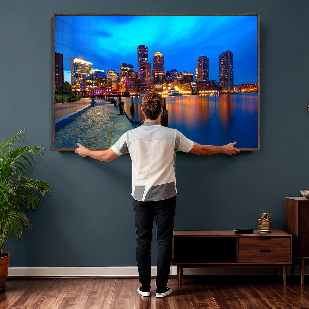 Boston Wall Art Canvas Print, Boston City Downtown Night Cityscape