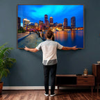 Boston Wall Art Canvas Print, Boston City Downtown Night Cityscape