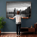 Chicago Wall Art Canvas Print, Chicago City Downtown Night Cityscape