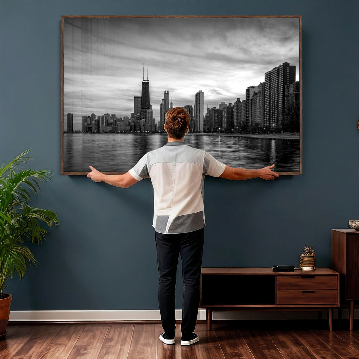 Chicago Wall Art Canvas Print, Chicago City Downtown Night Cityscape