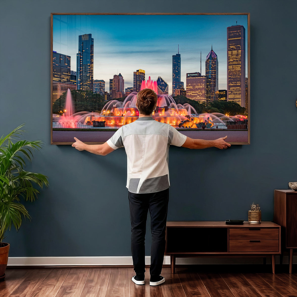 Chicago Wall Art Canvas Print - Chicago City Downtown Night Cityscape