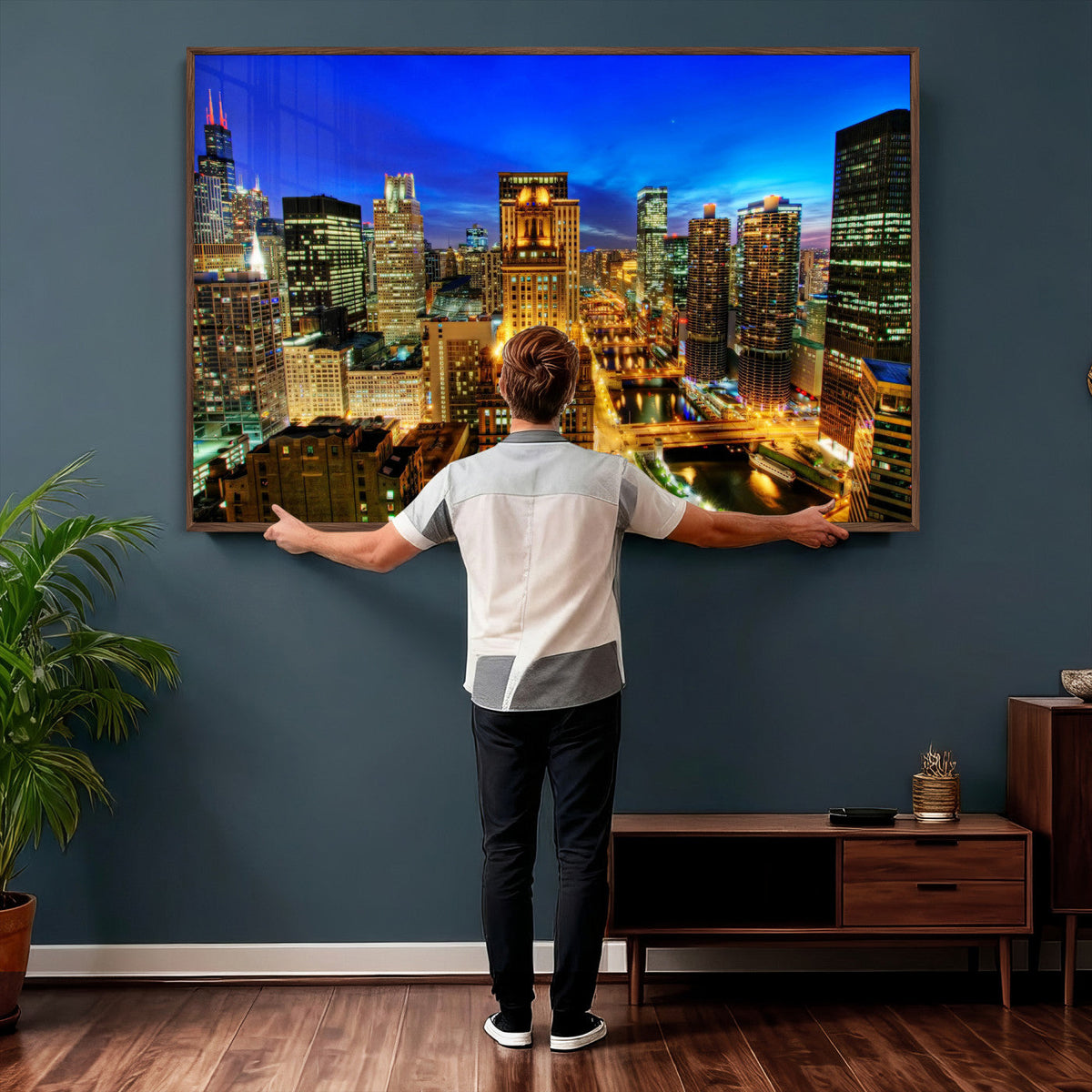 Chicago Wall Art Canvas Print - Chicago City Downtown Night Cityscape