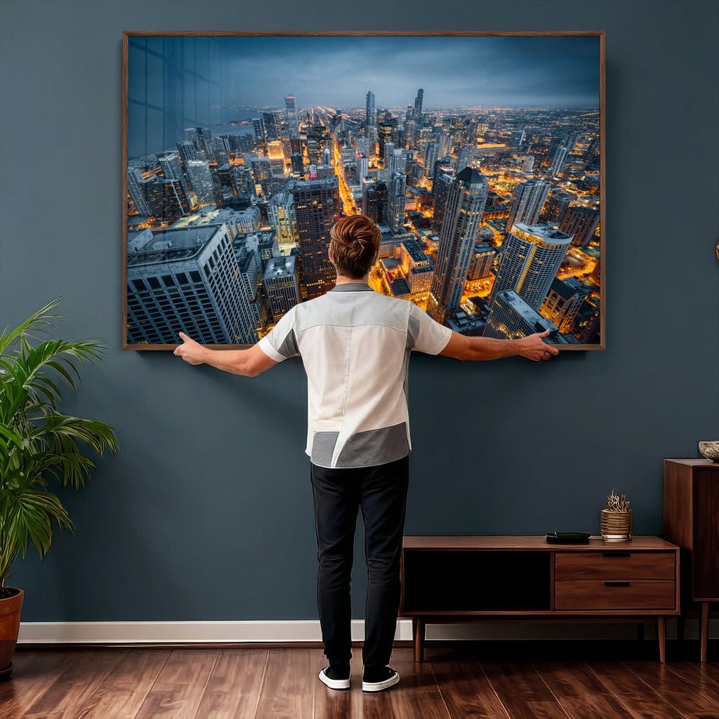 Chicago Wall Art Canvas Print - Chicago City Downtown Night Cityscape