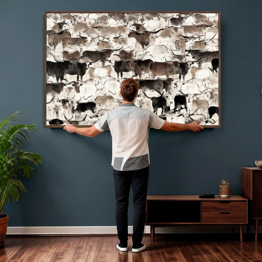 Abstract Texas Longhorn Print, Longhorn Herd Print