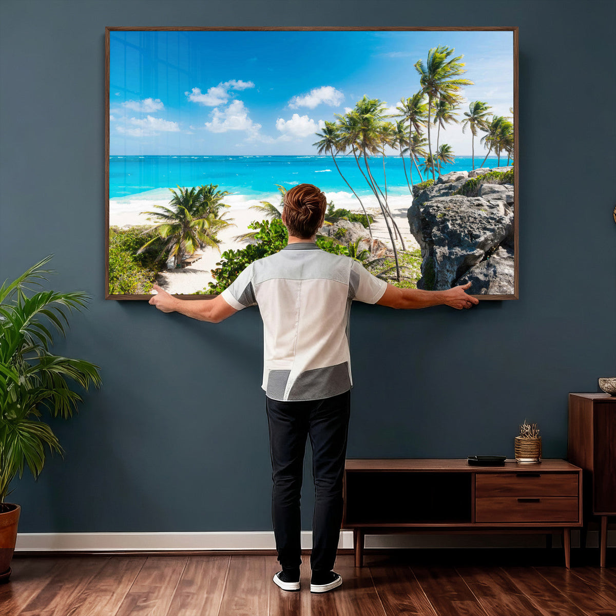 Tropical Beach Wall Art Canvas Print, Palm Tree Ocean Landscape Photography