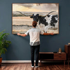 Texas Longhorn Bull Rustic Wall Art Canvas Print