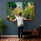 Gustav Klimt Boho Mountain Landscape Large Wall Art, Gold Sun and Flowers Print