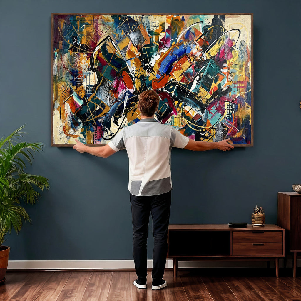 Geometric Abstract Wall Art Canvas Print, Orange Blue