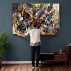 Geometric Abstract Wall Art Canvas Print, Orange Blue
