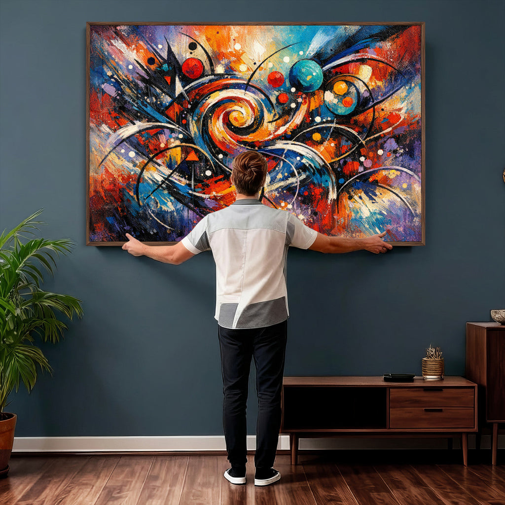 Geometric Abstract Wall Art Canvas Print, Orange Blue