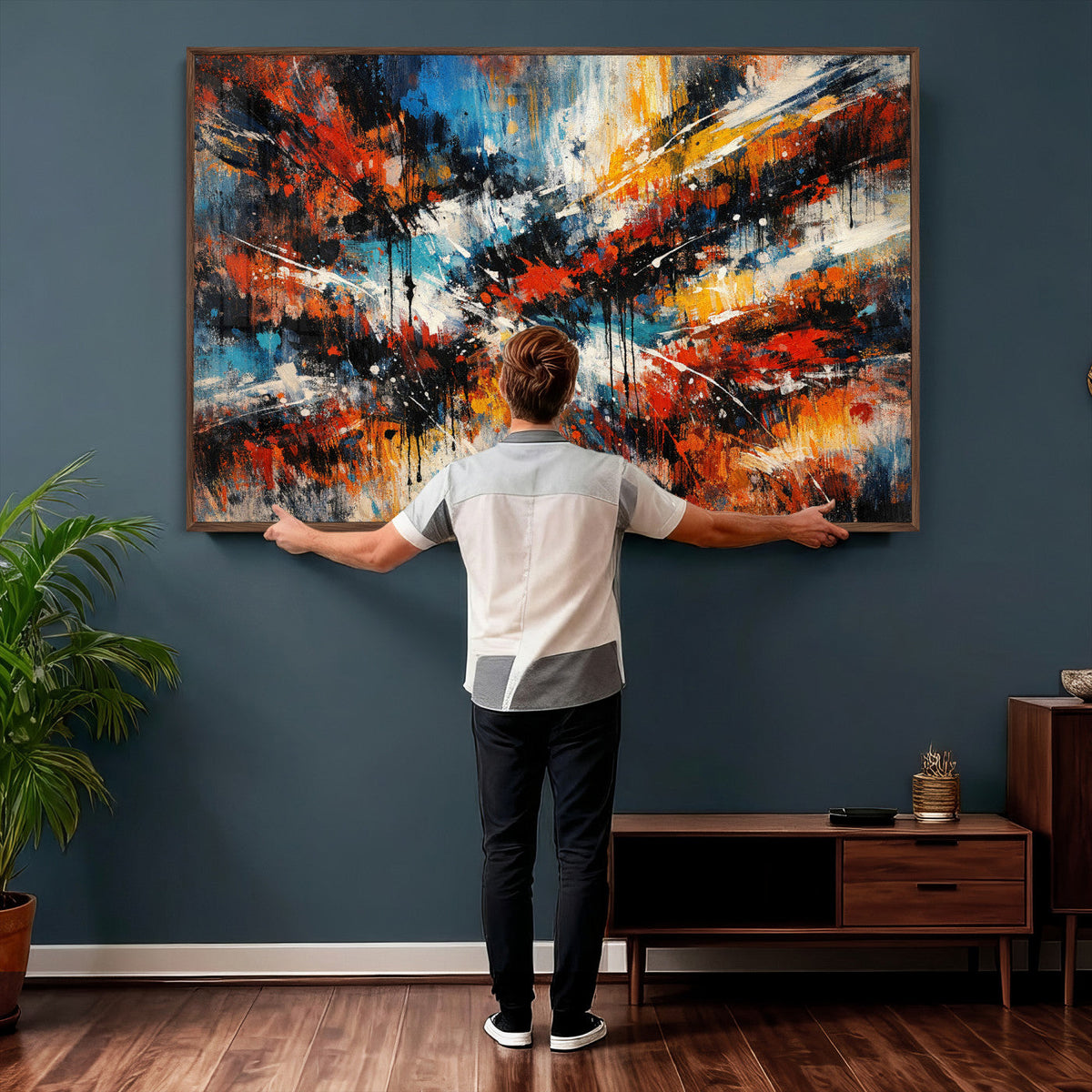 Lyrical Abstract Wall Art Canvas Print, Orange Blue Abstract