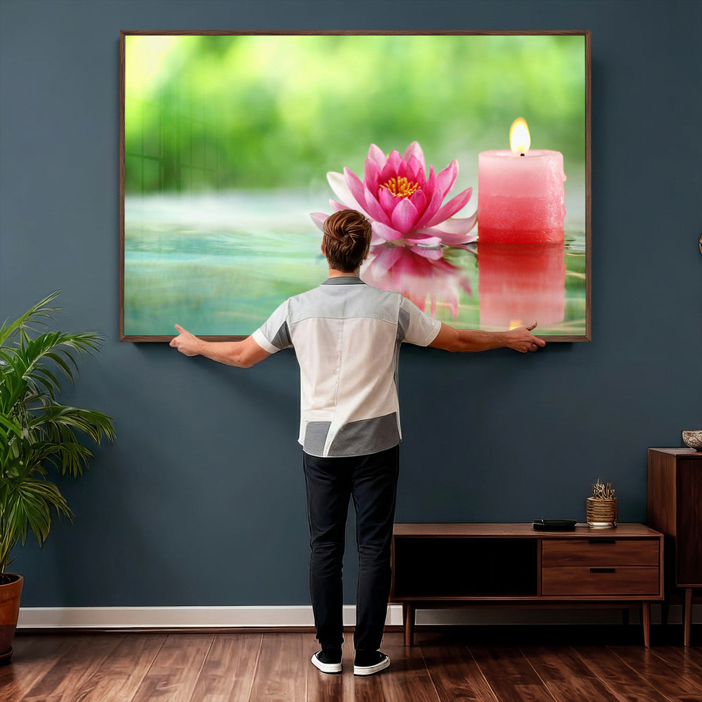 Zen Lotus Candle Canvas Wall Art, Pink Spa Meditation Decor
