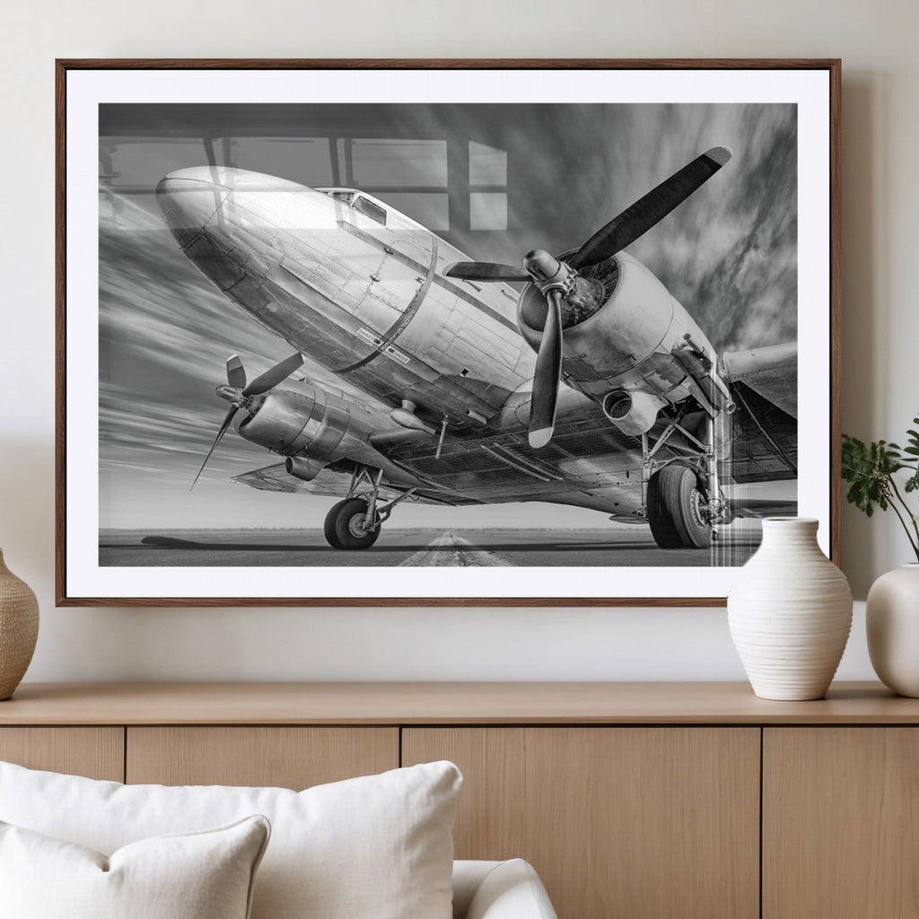 Vintage Airplane on Runway Canvas Print