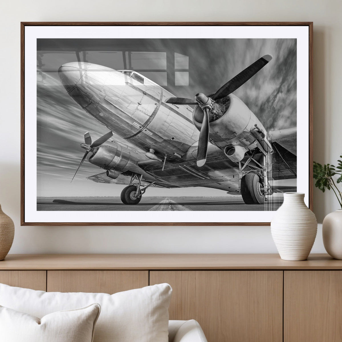 Vintage Airplane on Runway Canvas Print