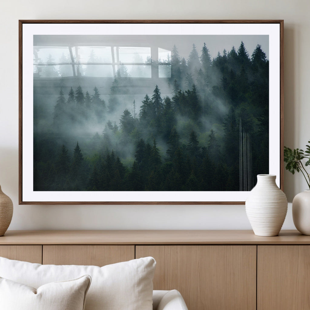 Misty Forest Wall Art | Serene Green Landscape Canvas Print