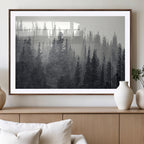 Misty Forest Canvas Wall Art | Monochrome Triptych Pine Tree Print