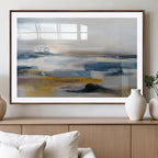 Abstract Landscape Wall Art Canvas | 3 Panel Modern Blue, Gold and White Canvas Art