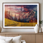 Mountain and Daylight Red Sunset Wall Art Canvas Print