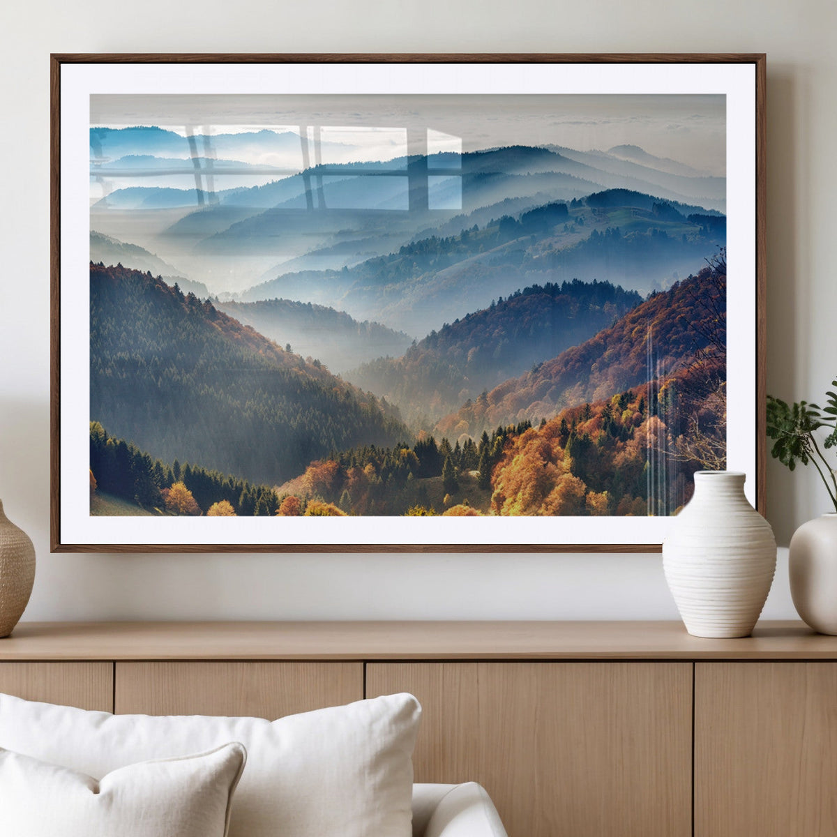 Misty Mountain Sunrise Triptych Canvas Print | Autumn Landscape Wall Art