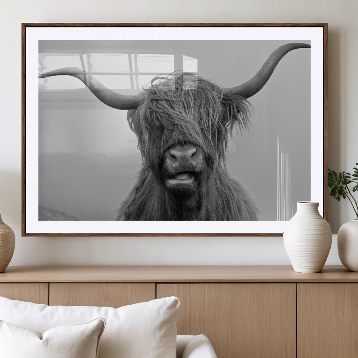 Texas Cow Wall Art Canvas, Texas Longhorn Cattle Canvas Print
