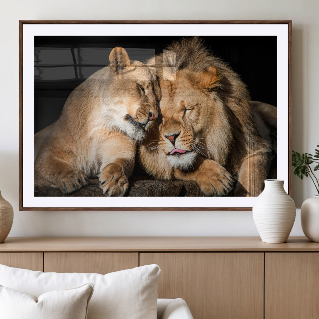 Lion and Lioness Wall Art Canvas Print | African Wildlife Animal Art