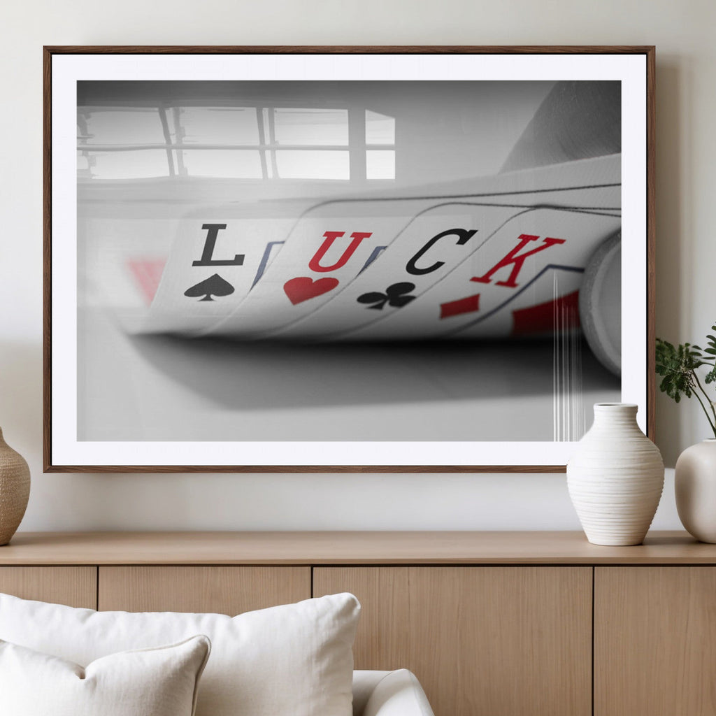 Framed Lucky Poker Cards Canvas | Modern Triptych Wall Art for Game Rooms