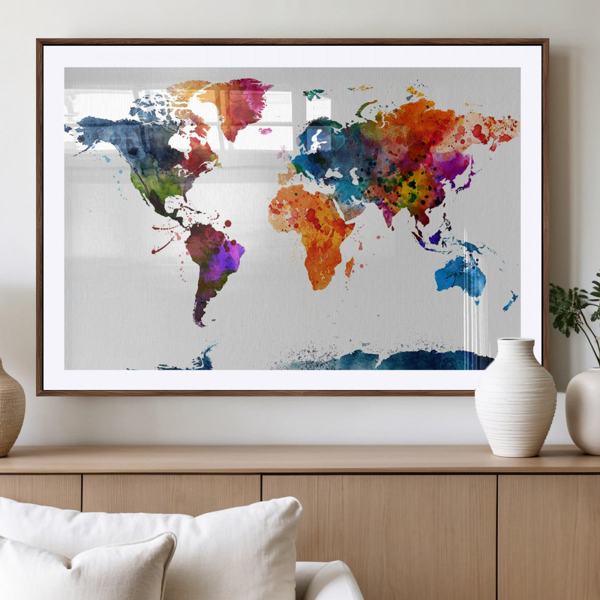 Bold Colorful World Map Canvas Print | Detailed Map of the World Wall Art