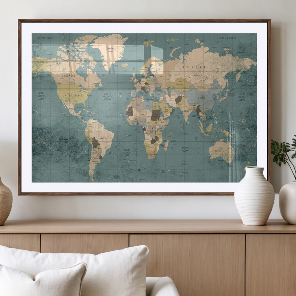 Classic World Map Canvas Print | Framed Vintage Map Wall Art