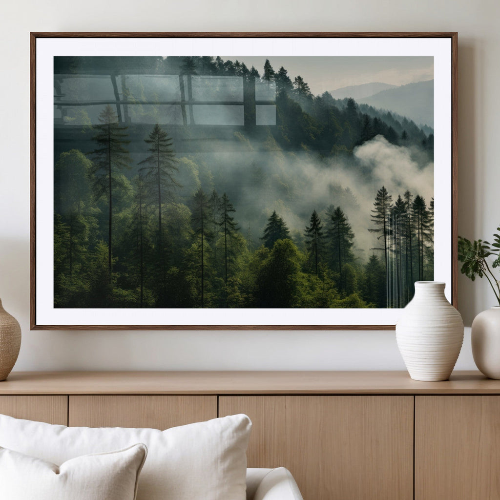 Misty Forest Wall Art Premium Canvas Print, Foggy and Serene Atmosphere