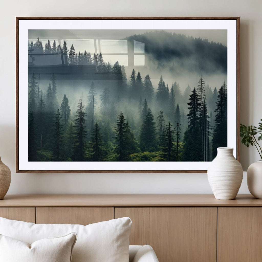 Captivating Misty Forest Wall Art, Foggy and Serene Atmosphere Canvas Print