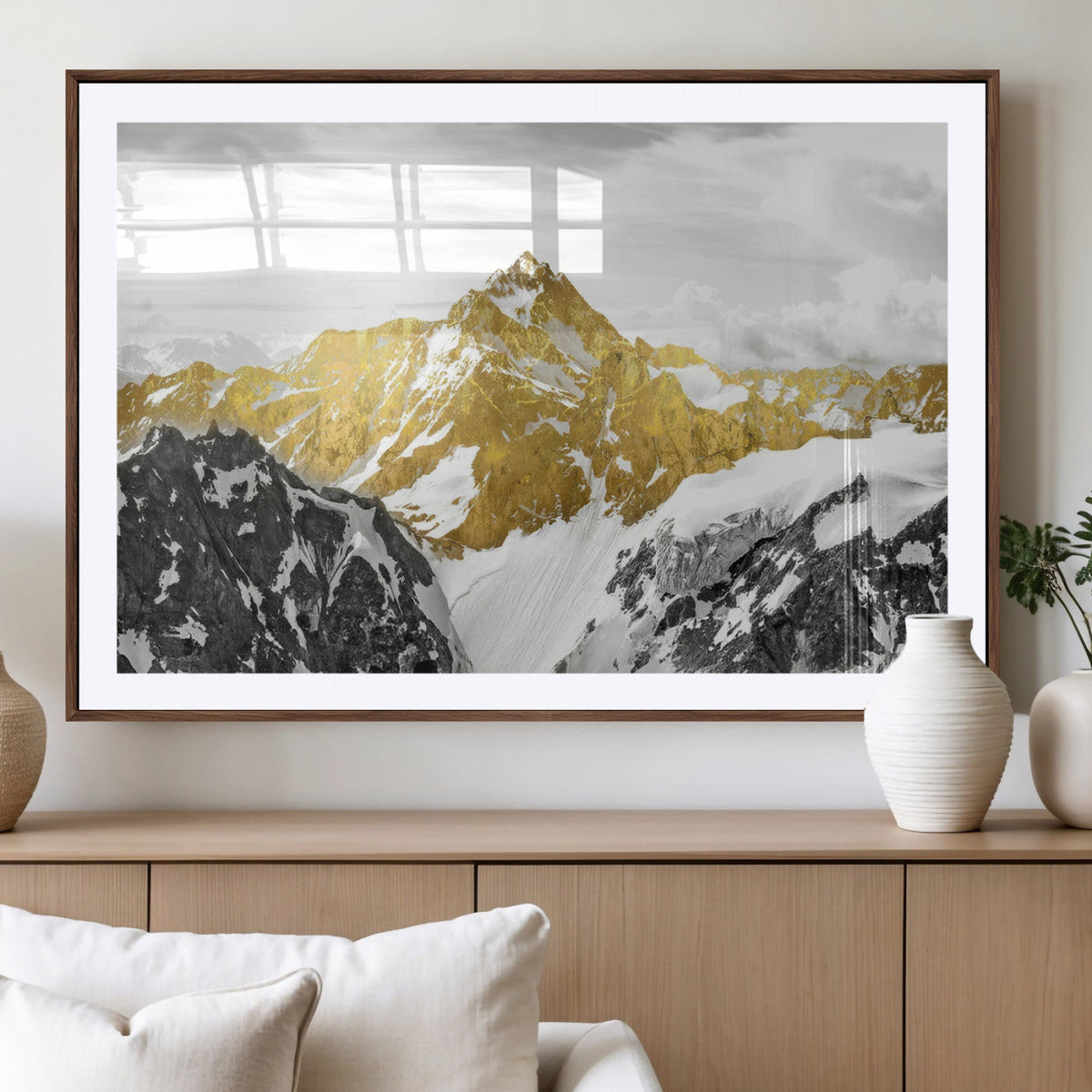 Gold Abstract Mountains Wall Art Print on Canvas, Nature Wall Art Print