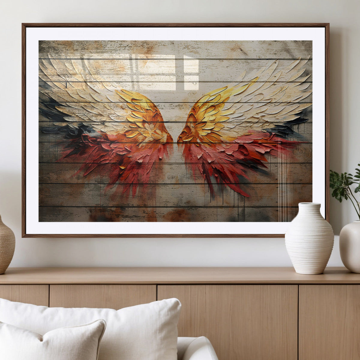 Abstract Angel Wings Canvas Wall Art, Modern Angelic Wings Decor, Framed and Ready to Hang