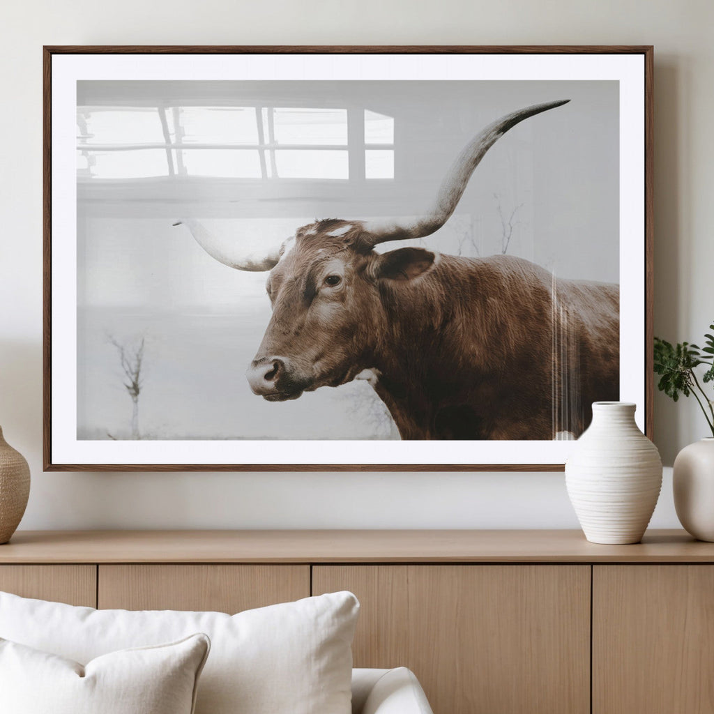 Rustic Bull Wall Art Canvas Print, Modern Longhorn Farmhouse Animal Decor