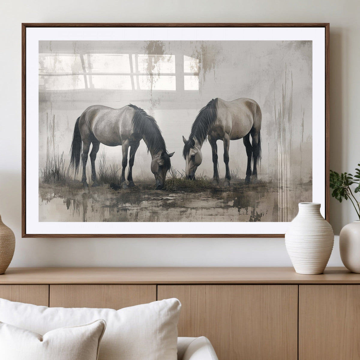 Chinese Ink Style Vintage Horses Wall Art Canvas Print