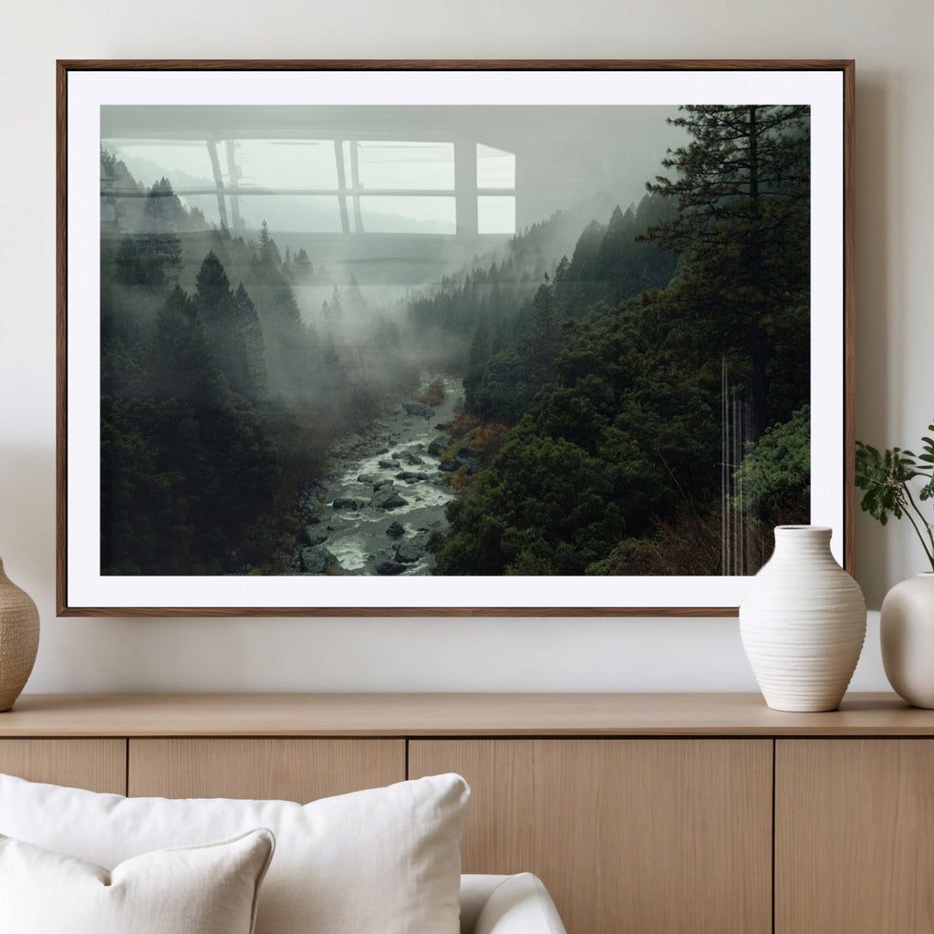 Misty Forest Wall Art, Tranquil Nature Landscape, Ready to Hang | Extra Large 3 Piece Canvas Wall Art