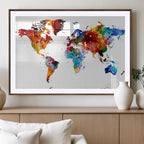 Colorful World Map Canvas Wall Art Print, Contemporary Global Map Artwork