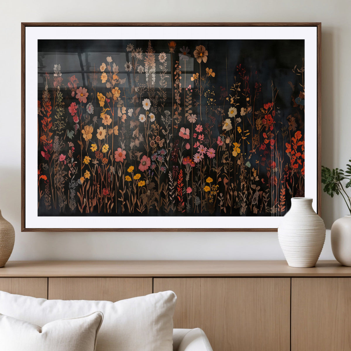 Large Floral Painting Print Illustration Flowers Canvas Wall Art