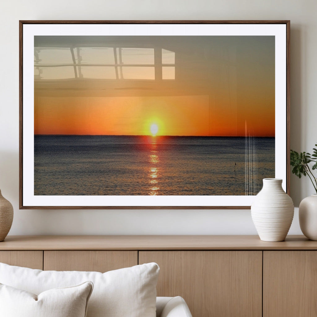 Golden Horizon Sunset Over Ocean Wall Art Canvas Print | Tropical Beach Canvas