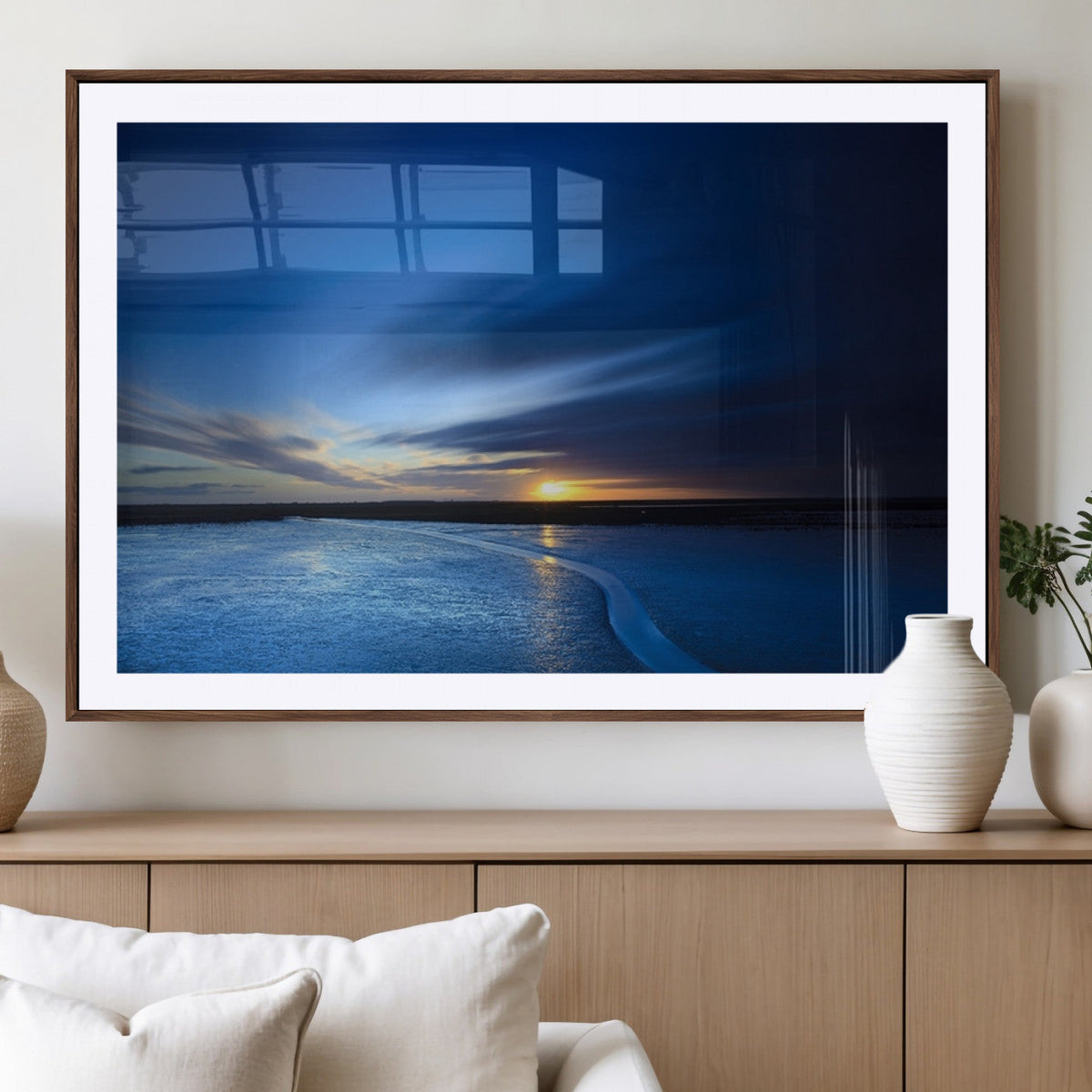 Blue Sunset Ocean Canvas Wall Art Print | Serene Coastal Horizon