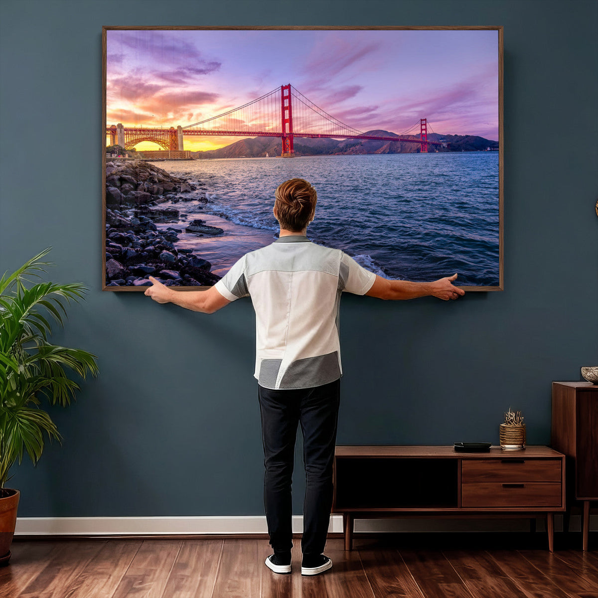 Golden Gate Bridge Wall Art Canvas Print, Framed San Francisco Sunset Landmark