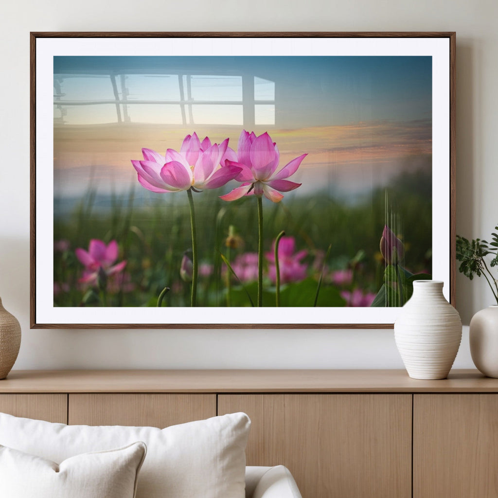 Pink Flower on the Mountain Canvas Print, Framed Pink Flower Canvas Wall Art