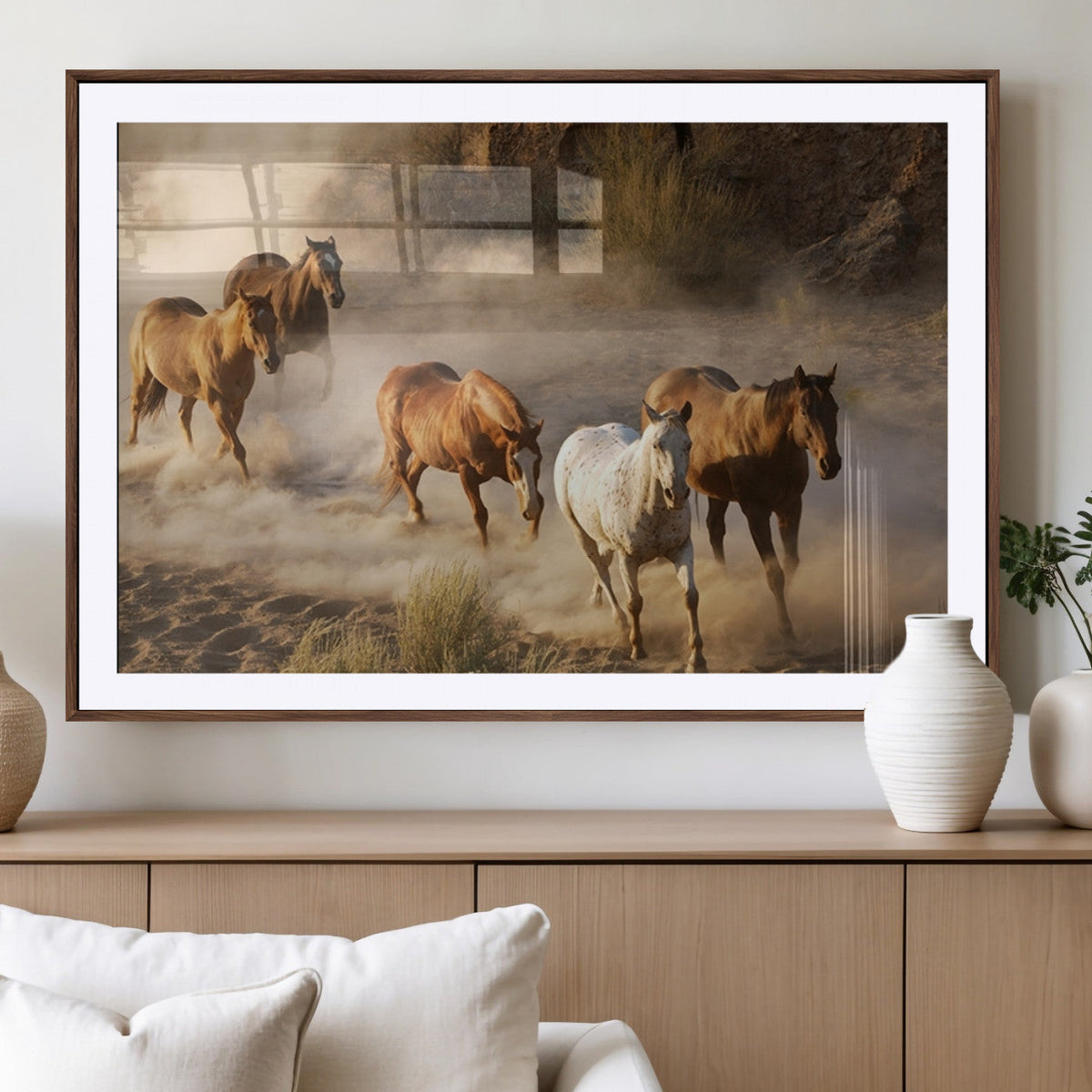 Large Wall Art 5 Horses Running on Sand Canvas Print
