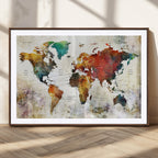 Watercolor World Map Canvas Print | Framed Travel Map Wall Art for Couples