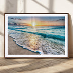 Sunset Beach Waves Canvas Wall Art | Ocean Sunset Coastal Print