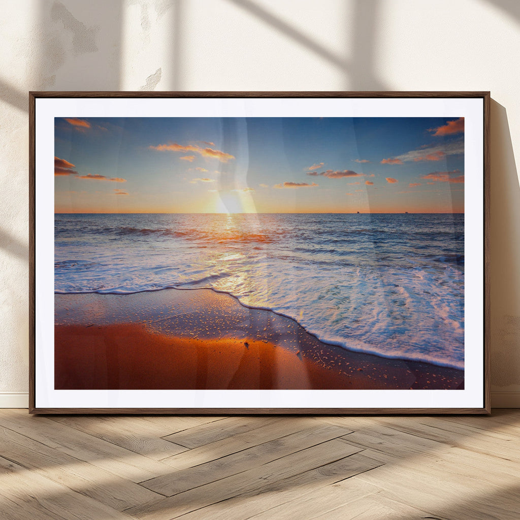 Tropical Ocean Sunset Wall Art Canvas Print, Golden Beach Horizon, Coastal Island Decor