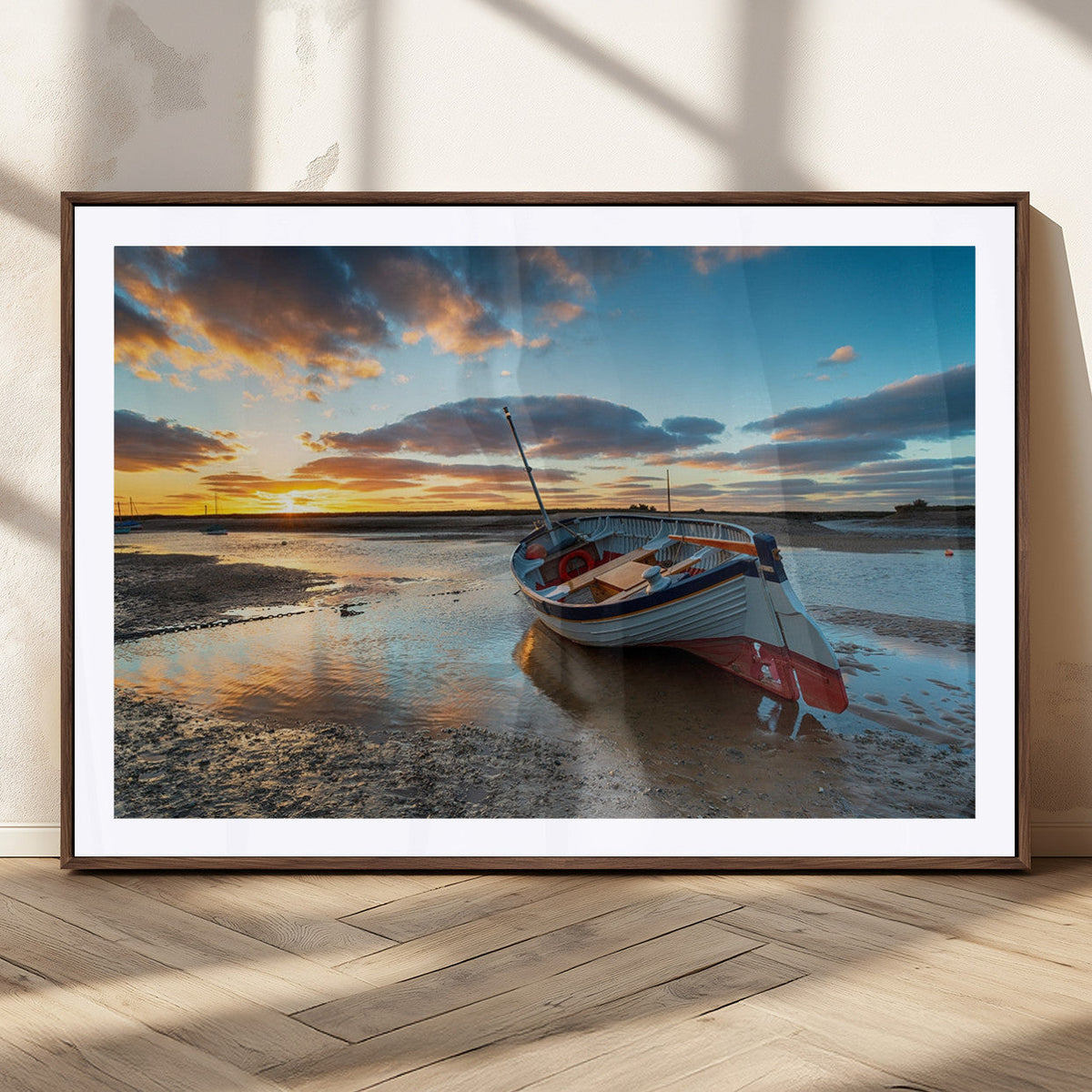 Small Boat At The Beach Sunset Wall Art, Boat Sunset Wall Art Canvas Print