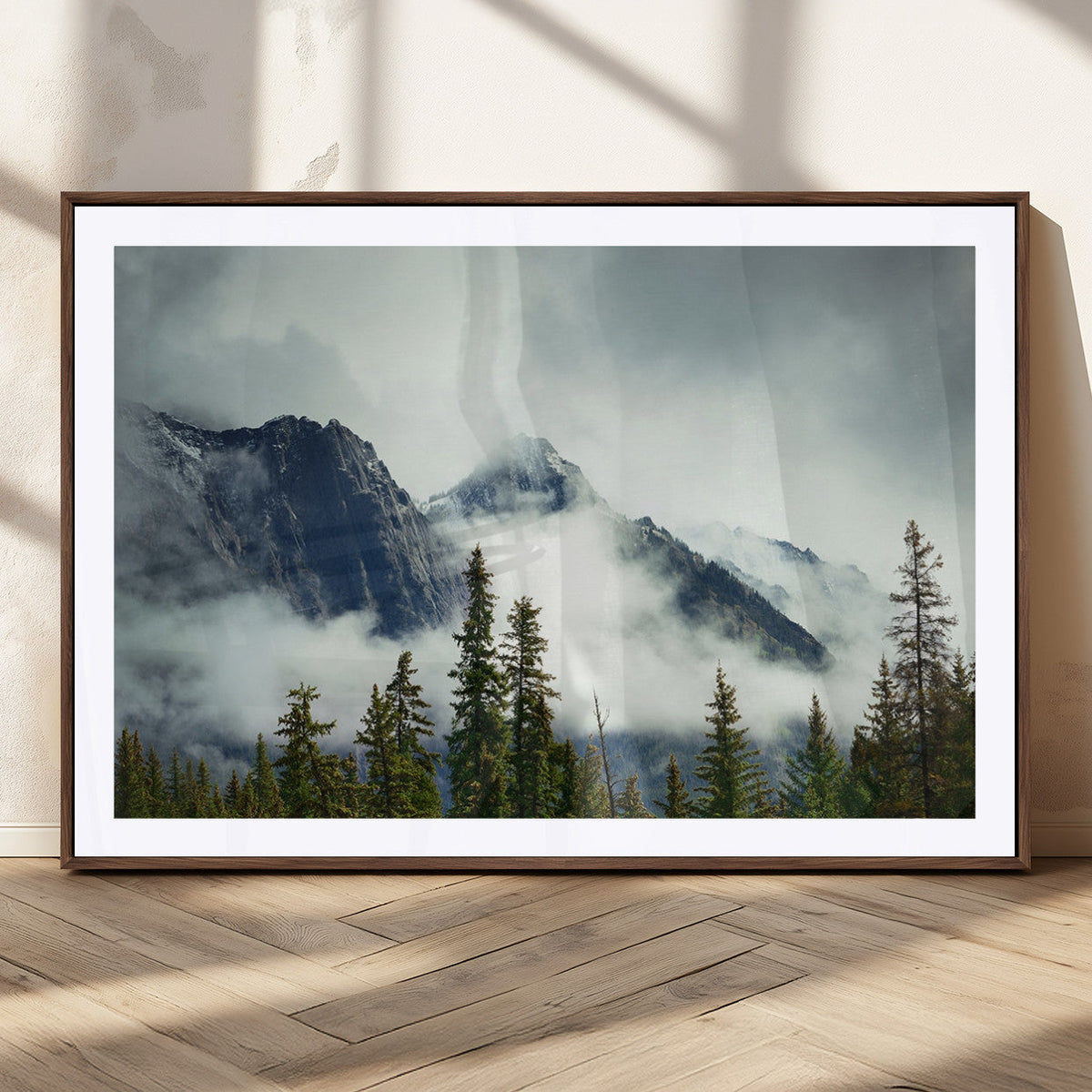 Mountain Mist Canvas Wall Art Print | 3-Panel Foggy Forest and Mountain Landscape