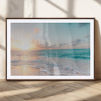 Tranquil Ocean Beach Sunset Canvas Wall Art | 3-Panel Coastal Decor