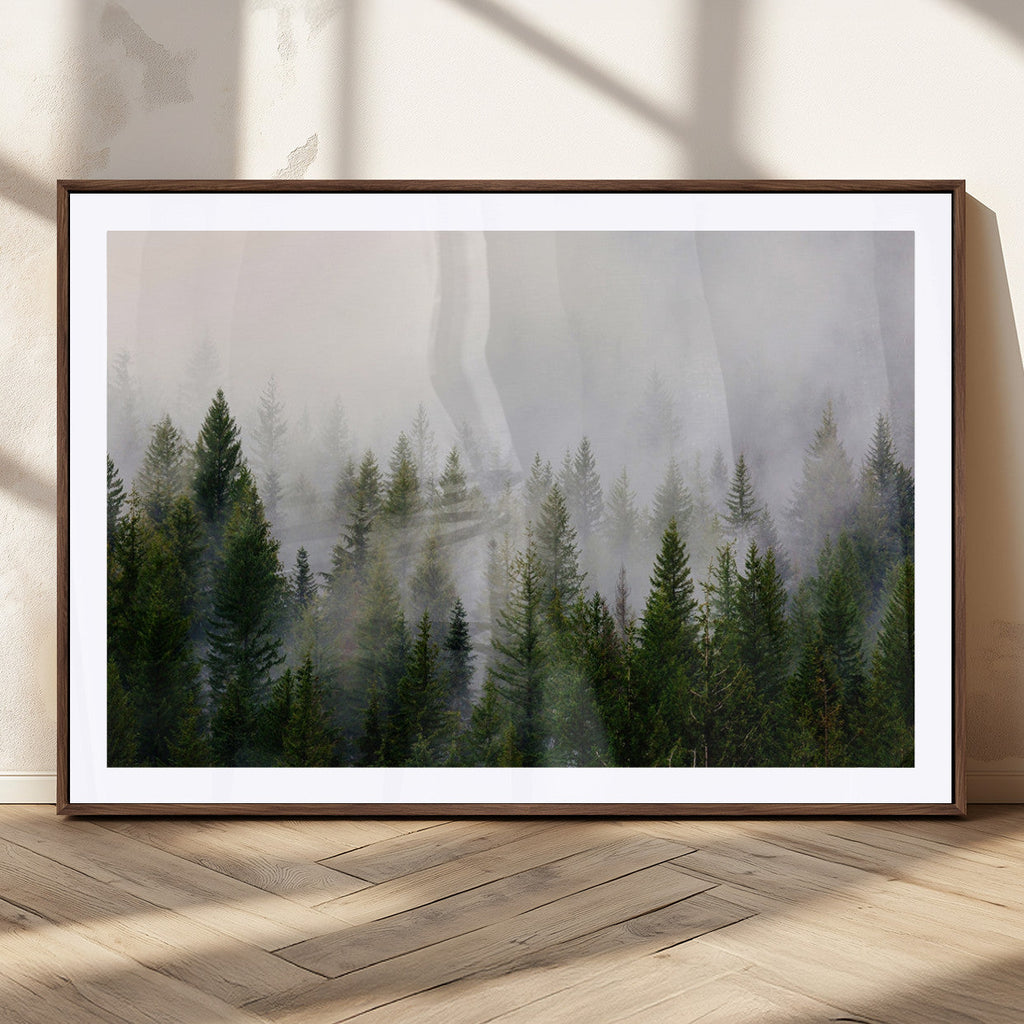 Forest Wall Art Canvas Print | Foggy Forest Wall Art | Pine Wood Forest Print